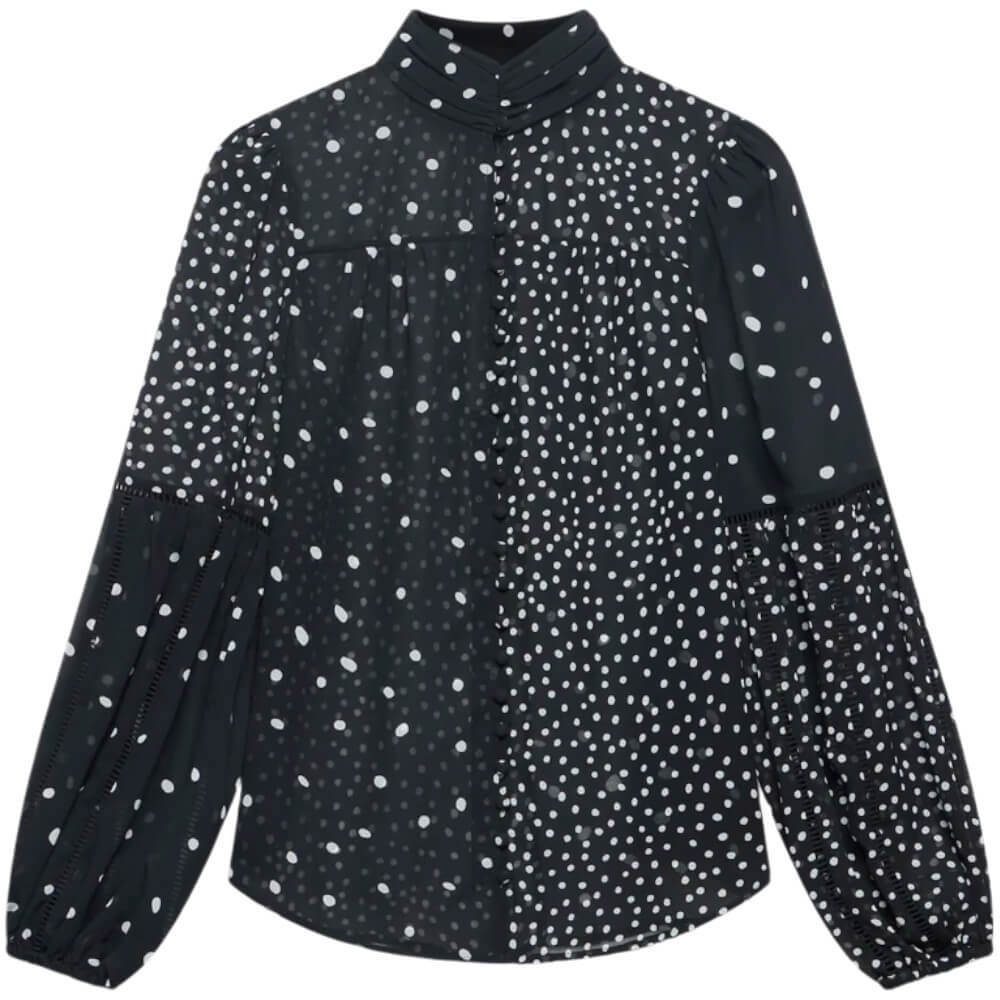 Mint Velvet Black Contrast Spot Print Blouse